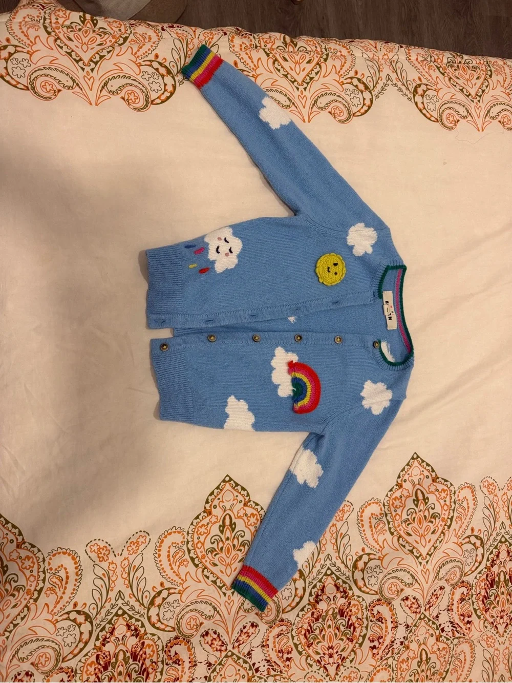 Mini Boden Sky Blue Rainbow & Cloud Knit Cardigan